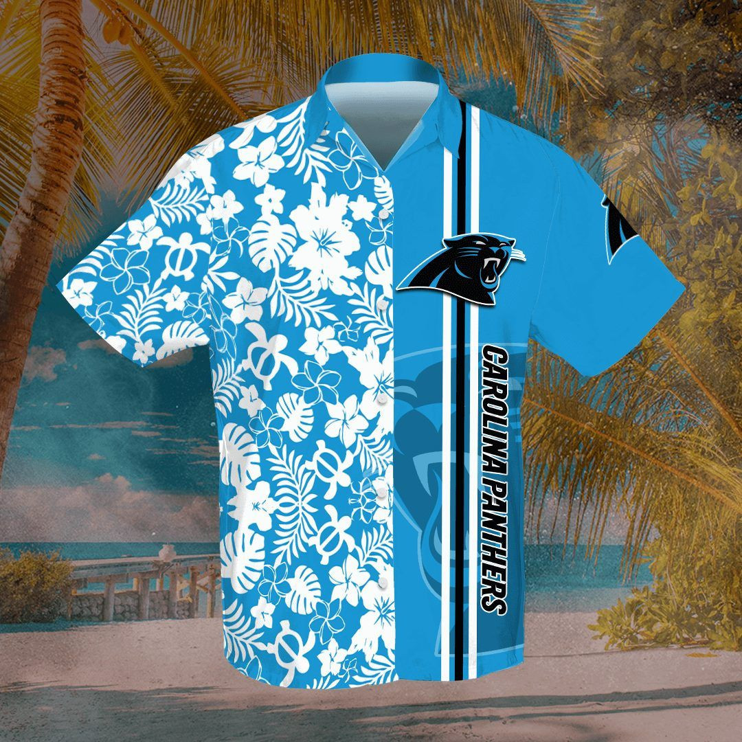 Carolina Panthers All Over Print 3D Flowery Short Sleeve Dress Shirt Hawaiian Summer Aloha Beach Shirt – Blue-Tph