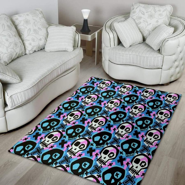 Graffiti Skull Print Area Rug