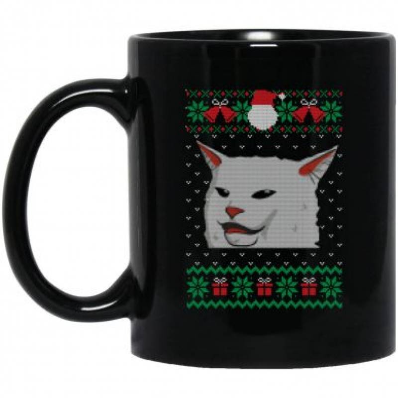 Cat Meme Woman Yelling At Table Dinner Ugly Christmas  Mug