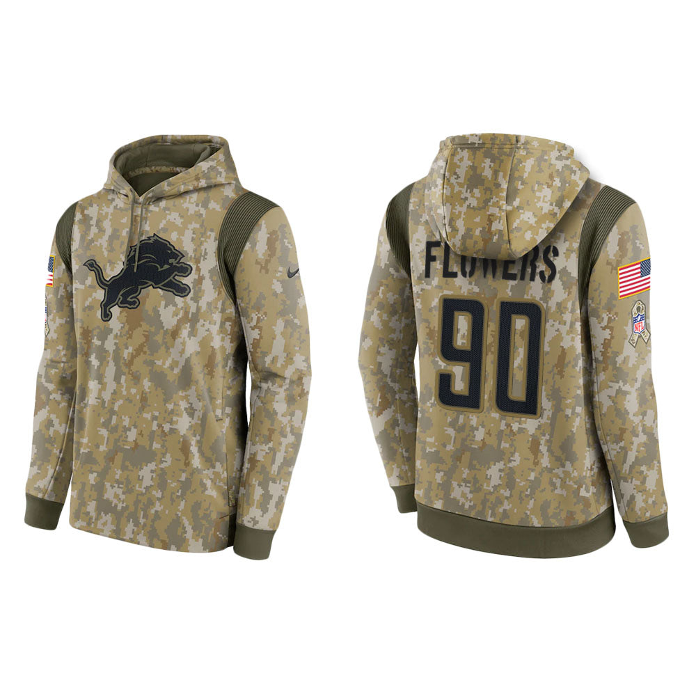 Trey Flowers Detroit Lions Camo 2021 Salute To Service Veterans Day Therma Pullover Hoodie