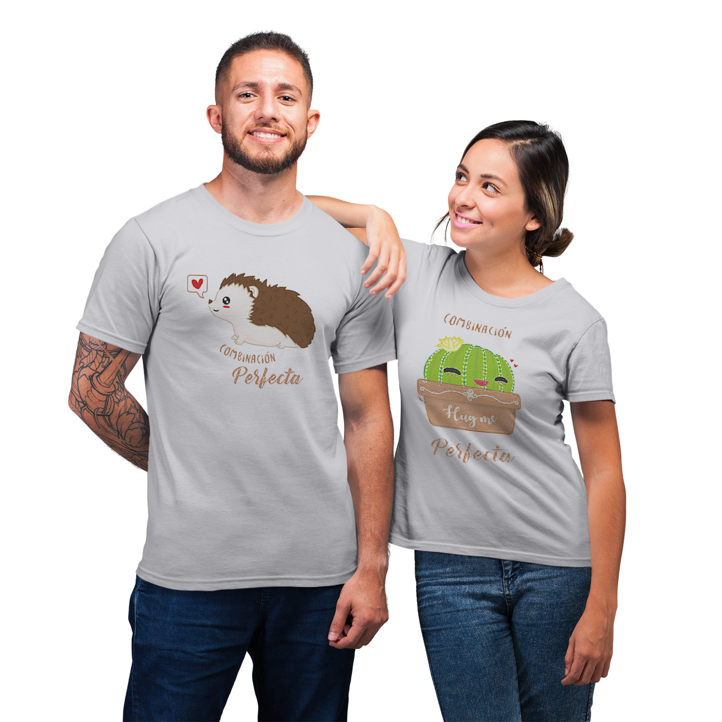 Cactus And Hedgehog Matching Couple T-shirts