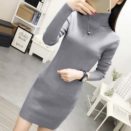 2022 Spring Autumn New Women Slim Turtleneck Sweater Dress Warm padded Ladies Knit Pullovers Sexy stretch Female Long Sweaters alx