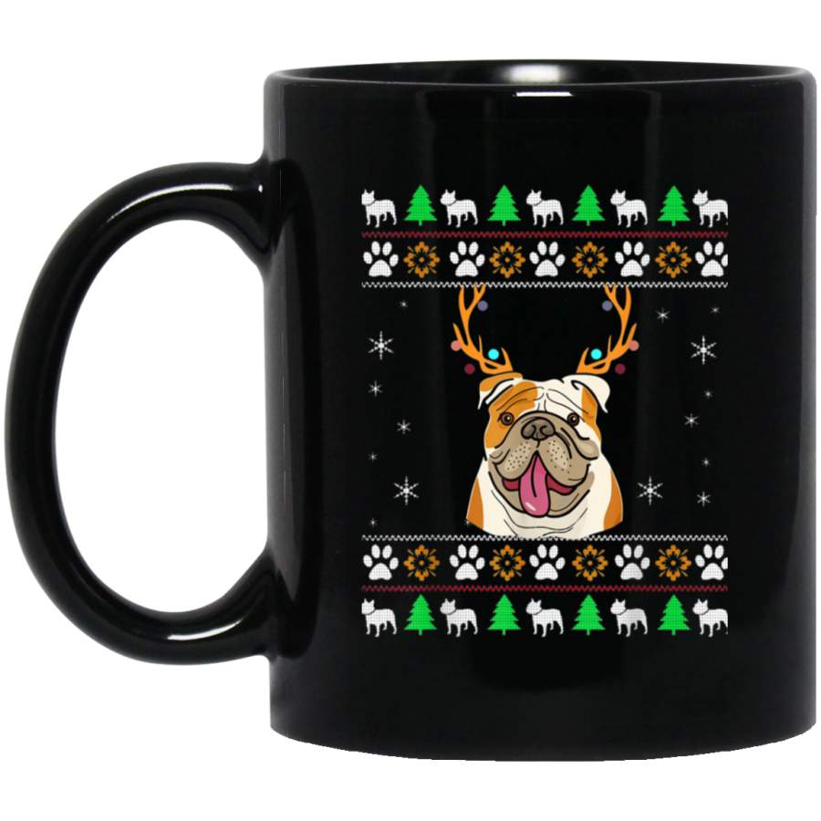 Bulldog With Antlers in an UGLY Christmas  11 oz 15 oz Mug Black