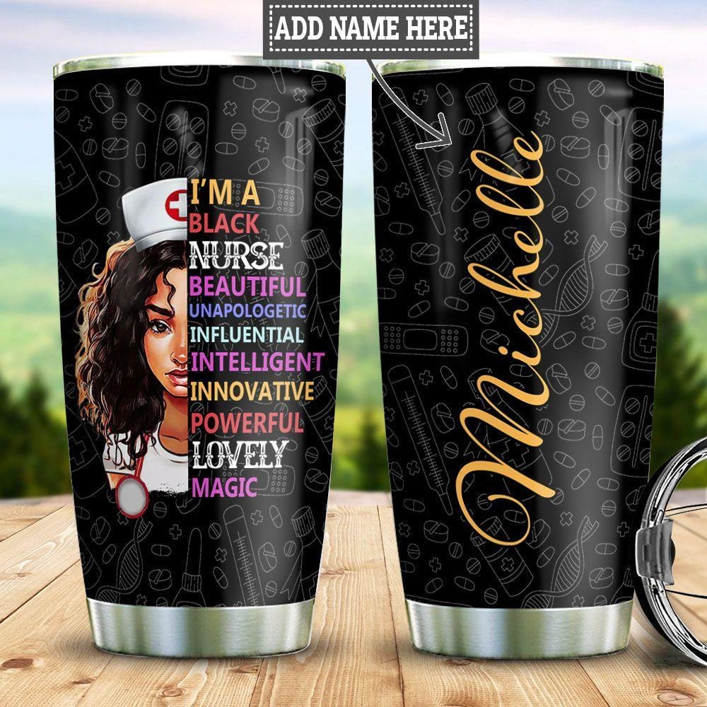 Personalized Nurse Tumbler Nurse Black Women Custom Coffee Tumbler Double Wall Cup Stainless Steel 20 Oz
