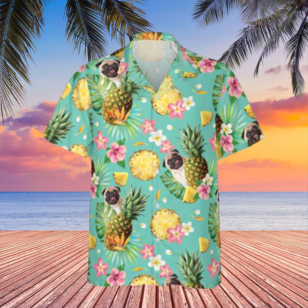 Pug Pineapple Hawaii Shirt Floral Summer Button Up Aloha Family Vacation Ideas Ha72834