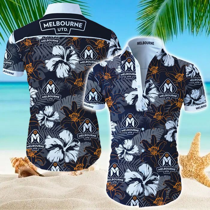 Melbourne United Hawaii Shirt Tropical Flower Short Sleeve Slim Fit Body Ha82408