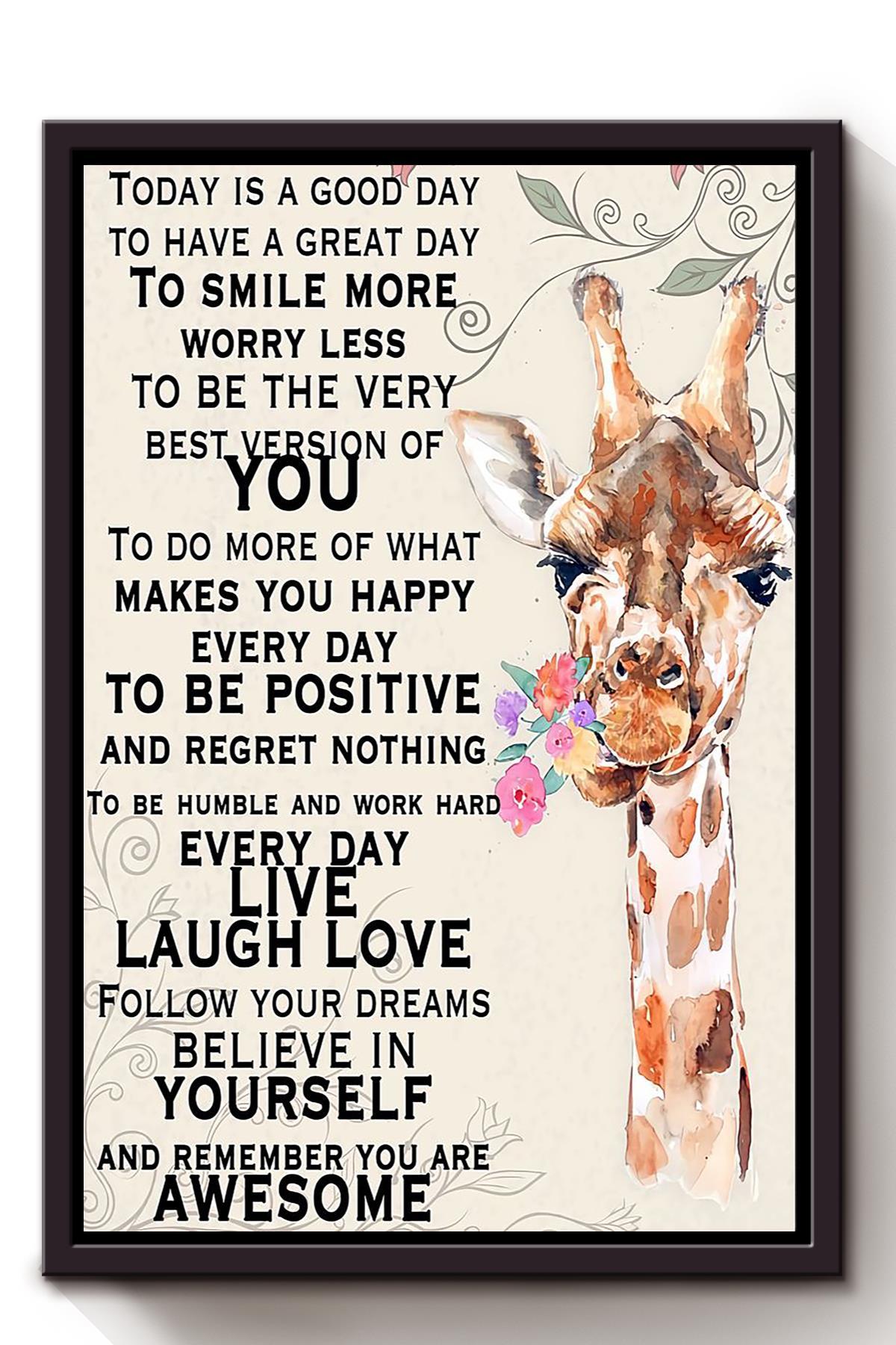 Today Is A Good Day Motivation Quote Giraffe Wall Art For Home Decor Housewarming Framed Canvas