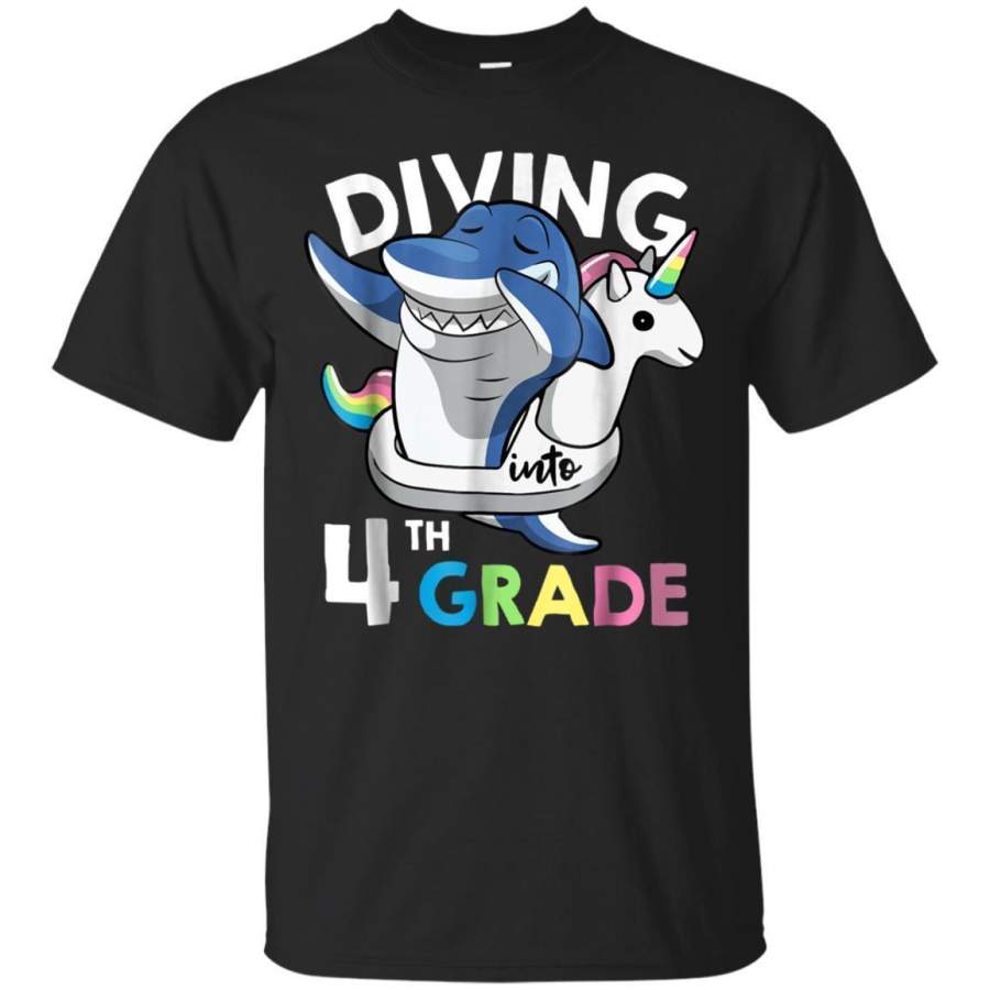 AGR Diving Into 4th Grade Dabbing Shark Unicorn Funny Tshirt Jaq T-shirt