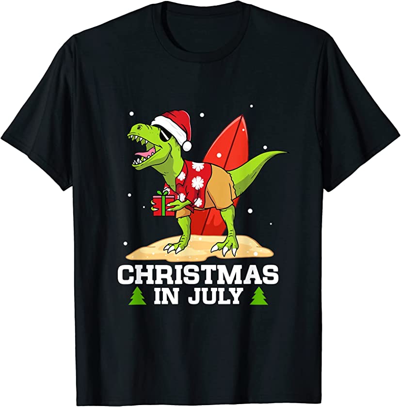 Christmas In July Funny Santa T-Rex Summer Vacation Lover T-Shirt