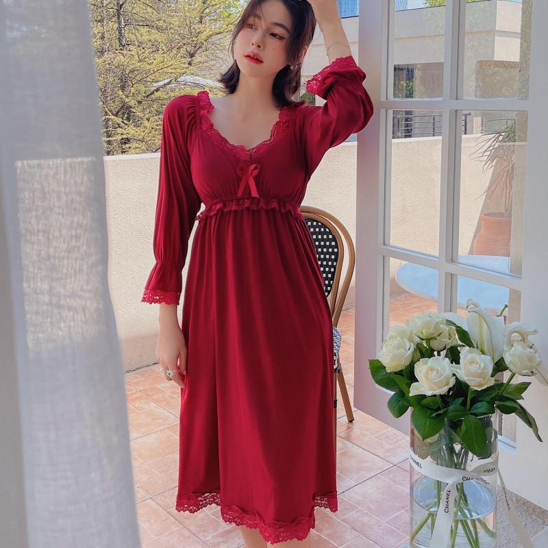 Autumn Winter New Women Nightgown Modal Sleepwear Casual Nightdress Soft Sleep Dress With Lace Intimate Lingerie Home Clothes alx