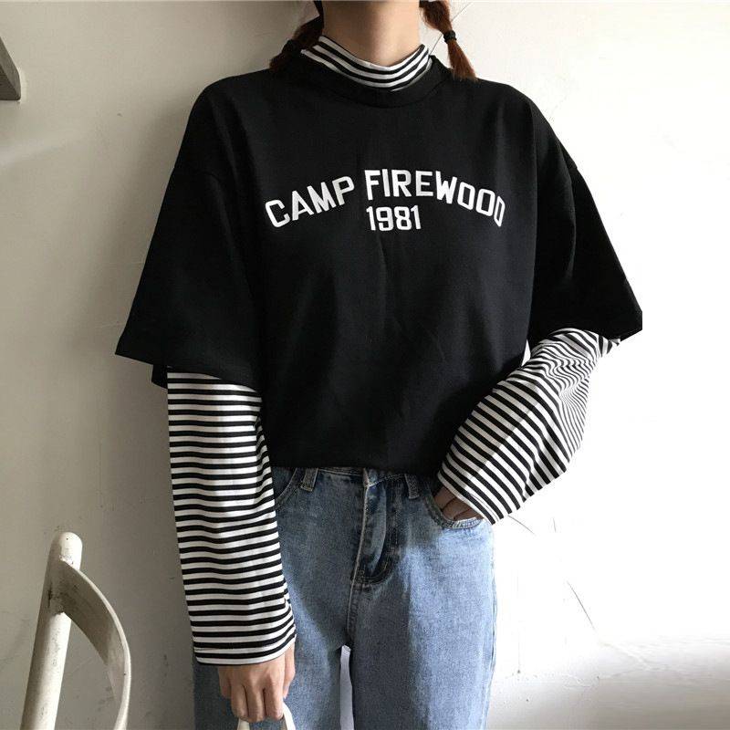 Aesthetic Streetwear Striped Printed Letter T Shirts