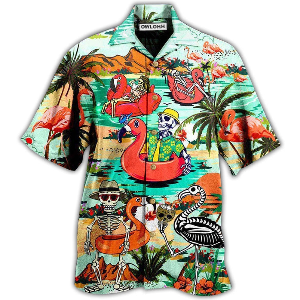 Flamingo Mountain Skull In Hawaiian Shirt Ha62809