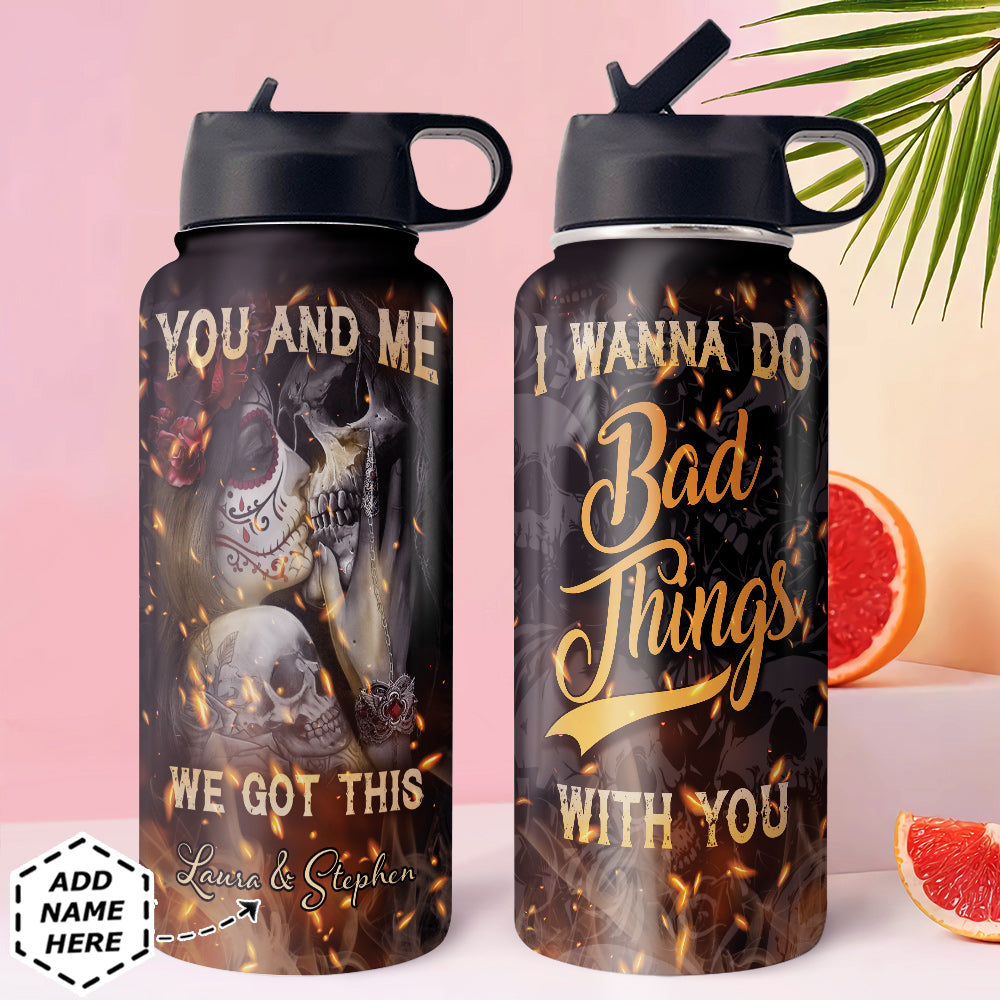 Skull Couple Personalized Htr1710028 Stainless Steel Bottle With Straw Lid