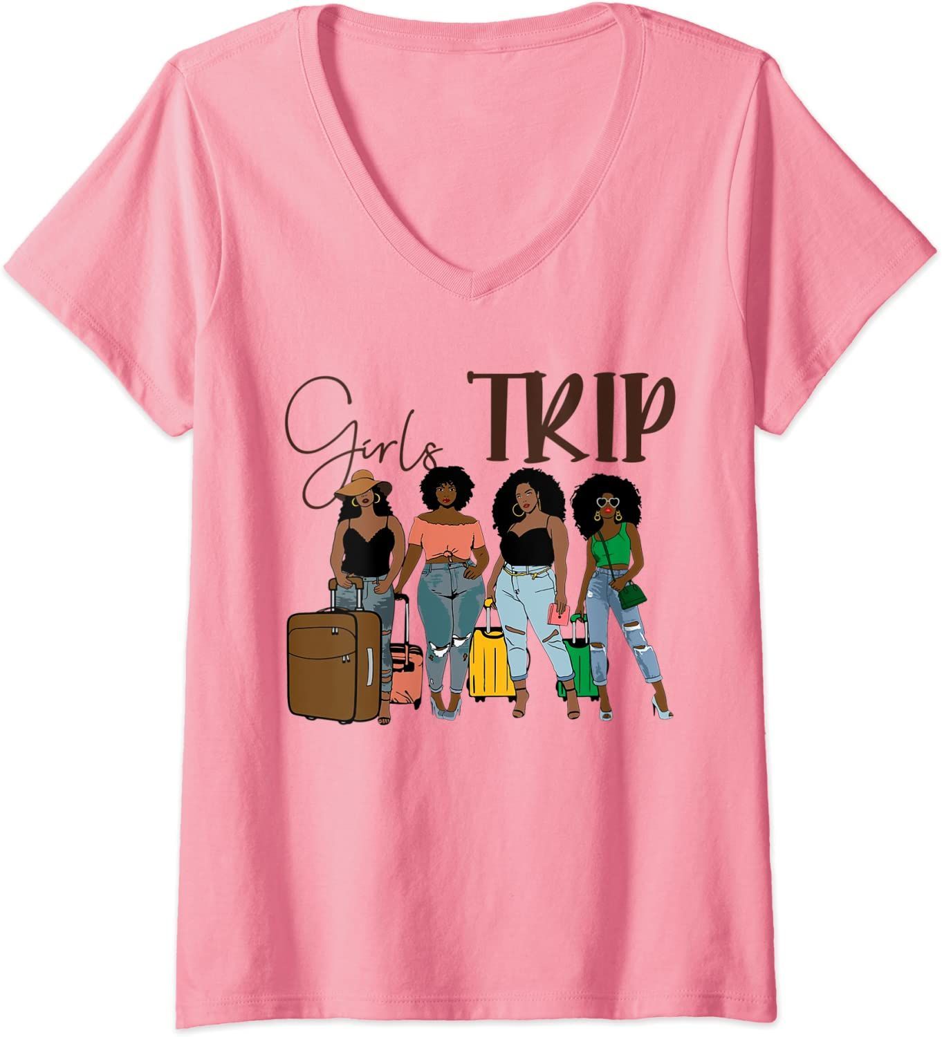 Womens Girls Trip Black Women Queen Melanin African American Pride V-Neck T-Shirt