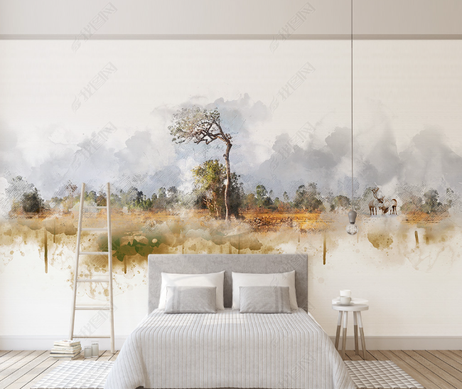 3D Watercolor Forest Animal Elk Wall Mural Wallpaper Lqh 23