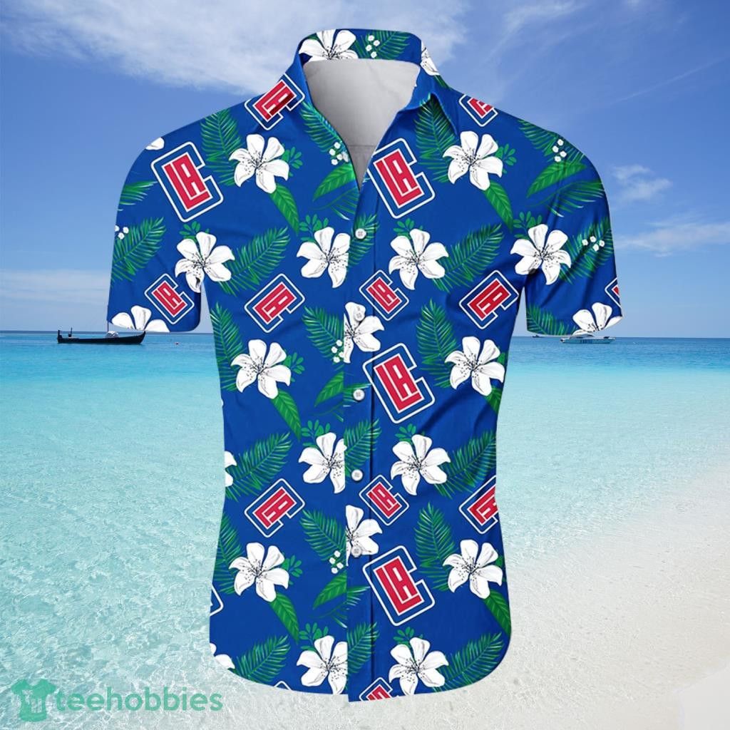 NBA Los Angeles Clippers White Blue Hibiscus Flowers Hawaiian Shirt