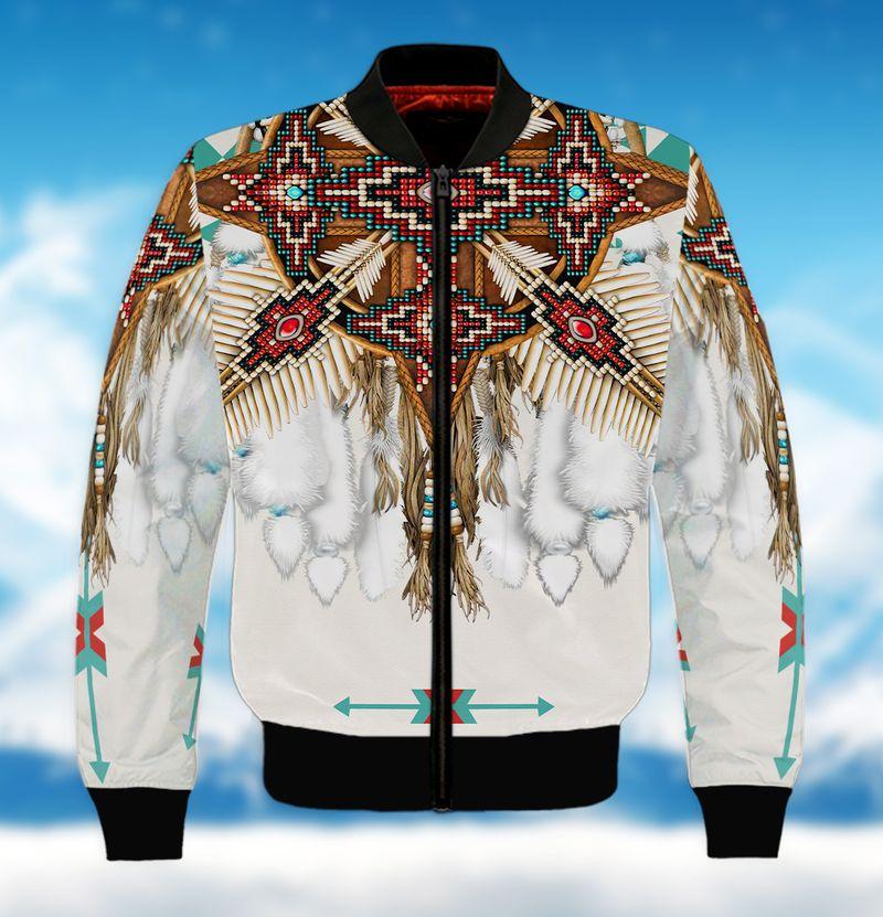 Native American Pattern White 3D Bomber