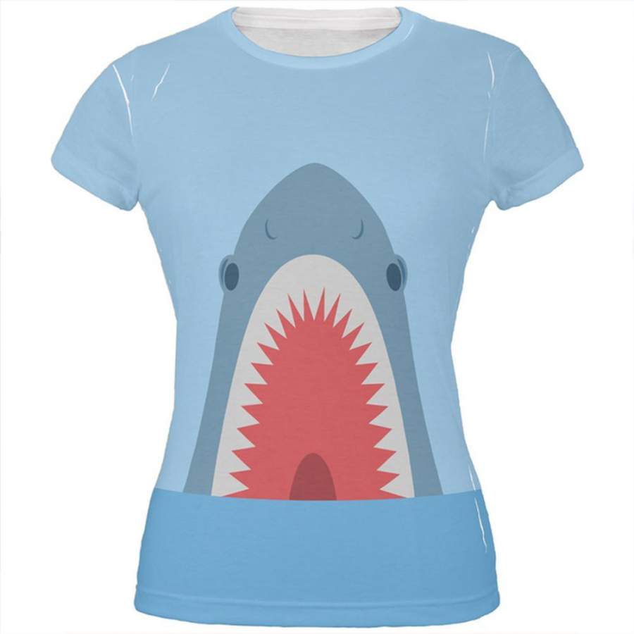 Cute Fun Shark Attack All Over Juniors T Shirt