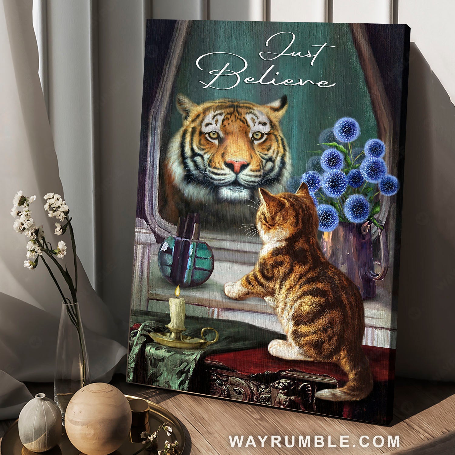 Mirror Reflection, Toyger Kitten, Big Tiger, Just Believe – Jesus Portrait Canvas Prints, Christian Wall Art