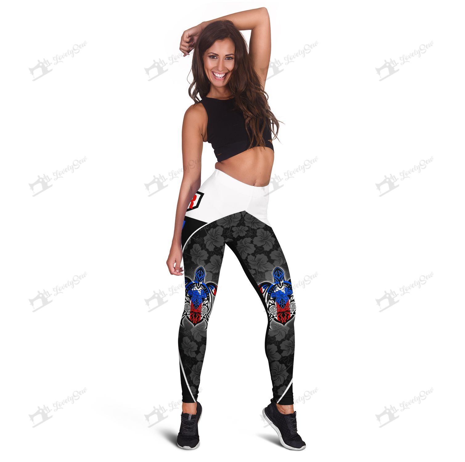 Turtle Taino Hibiscus Pattern Leggings and Hollow Tank Top DVL20122503