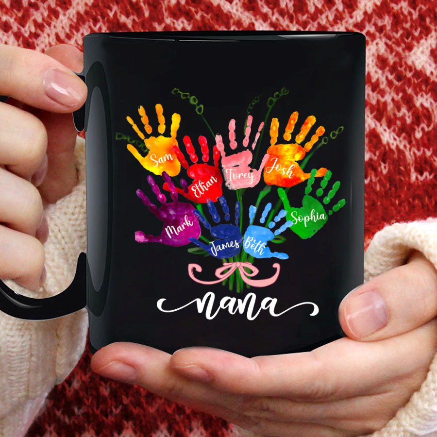 Nana And Grandkids Flower Colorful Hands Mug