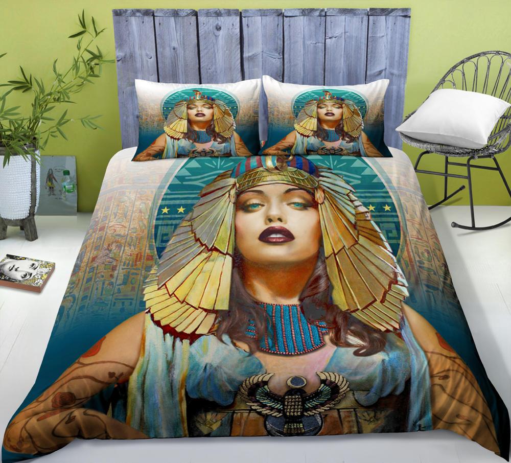 3D Vintage Queen Of Egypt Bedding Set Duvet Covers African Woman Bedding Sets Bedclothes (No Bed Sheet)