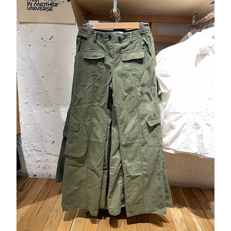 Vintage Casual Green Cargo Pants Women Autumn Solid Adjustable Elastic High Waist Straight Pants Retro Streetwear Y2k Trousers alx