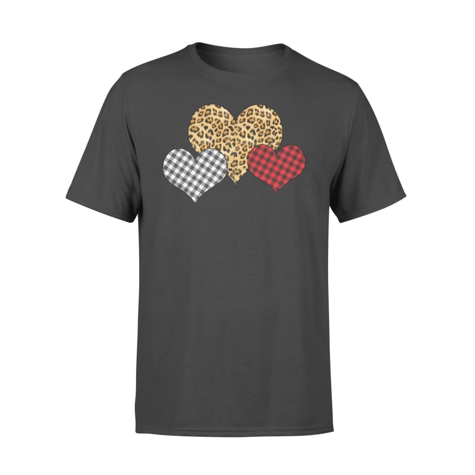 Valentine Plaid Leopard Three Hearts Graphic Unisex T Shirt, Sweatshirt, Hoodie Size S – 5XL