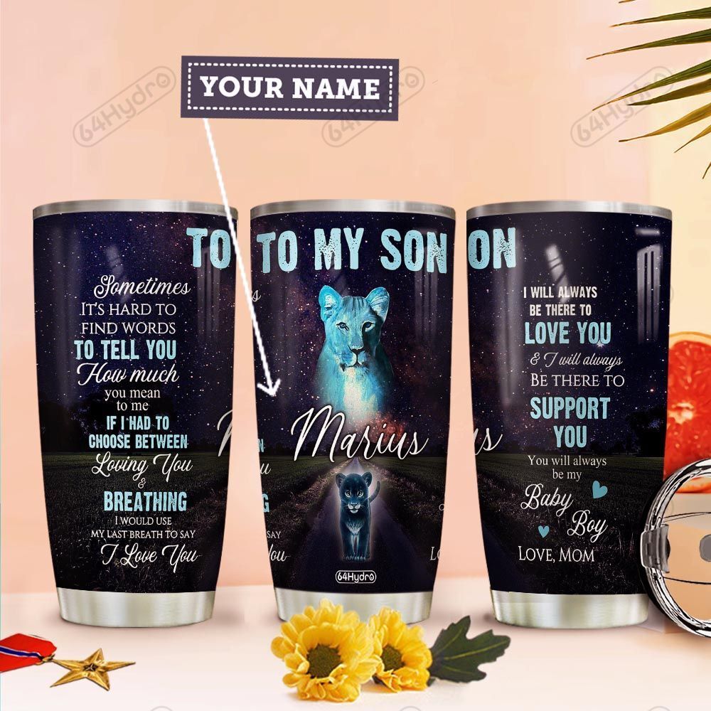 To Lion Son Personalized Stainless Steel Stainless Steel Tumbler Customize Name, Text, Number Dmewt