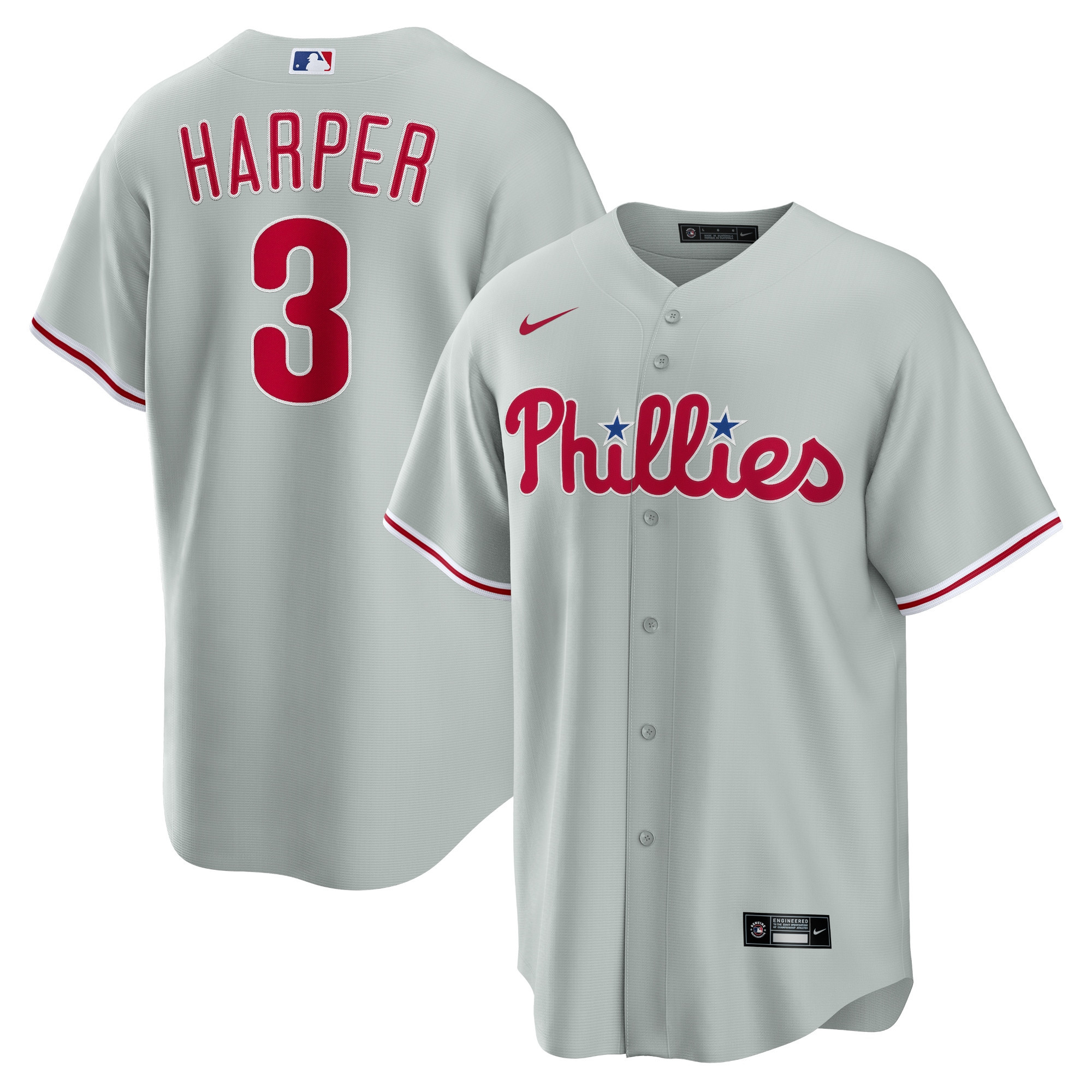 Bryce Harper Philadelphia Phillies Road Replica Player Name Jersey Gray MLB