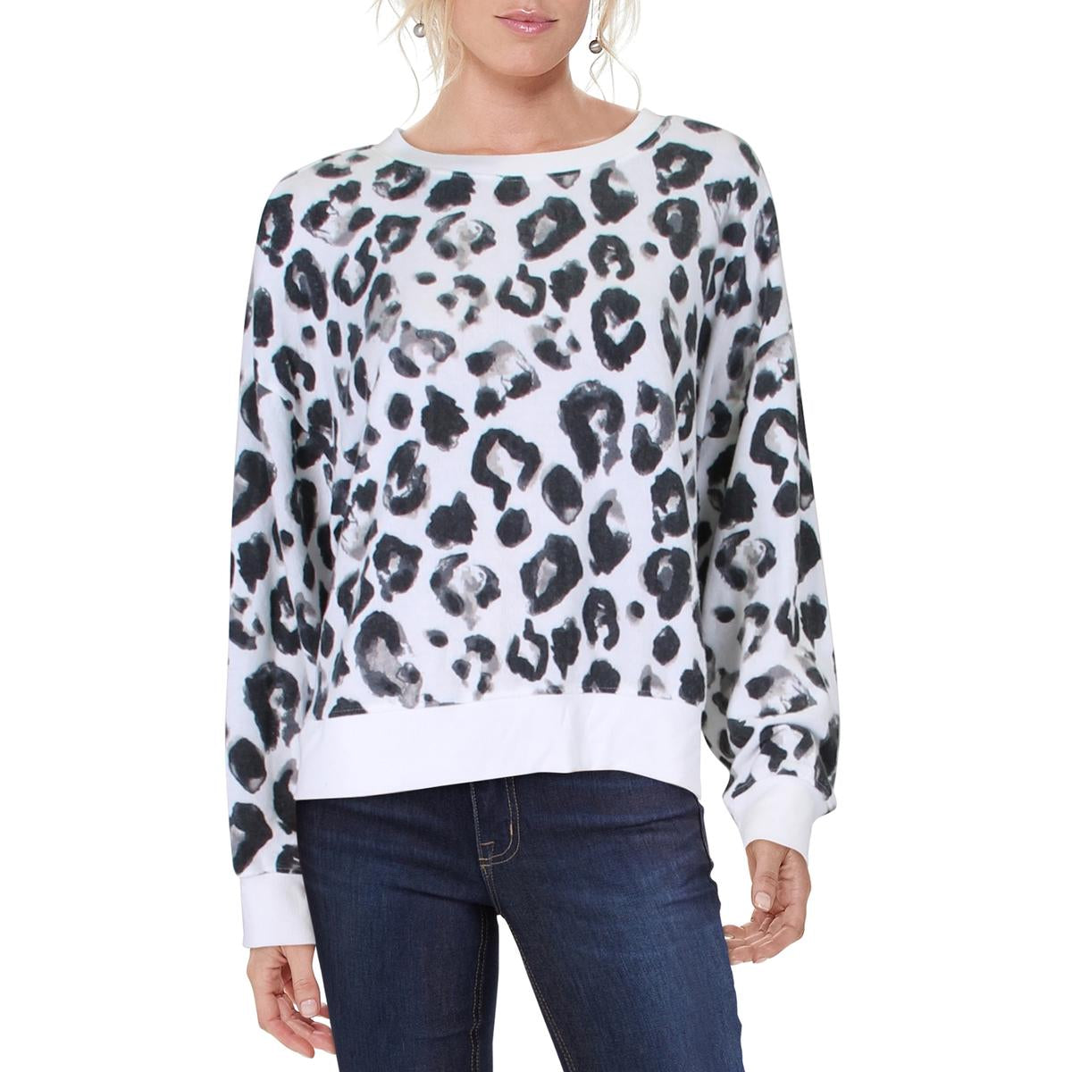 Womens Leopard Print Long Sleeve Crewneck Sweater