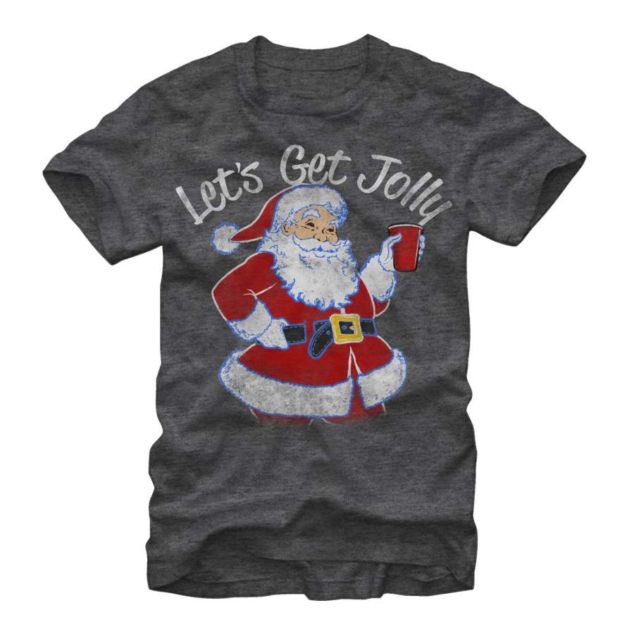 Lost Gods Men’s Christmas Let’s Get Jolly  T Shirt Charcoal Heather