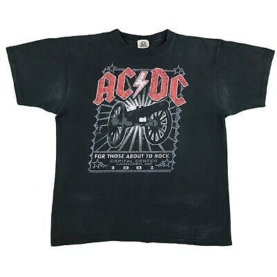 Acdc T Shirt 1981 Vintage Usa  Tag Hipster Stained Tour Band Rock 4034