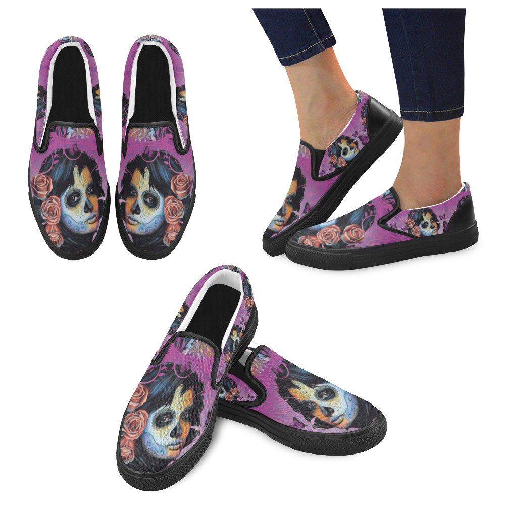 Sugar Skull Candy V1 Black Women’s Slip-on Canvas Shoes