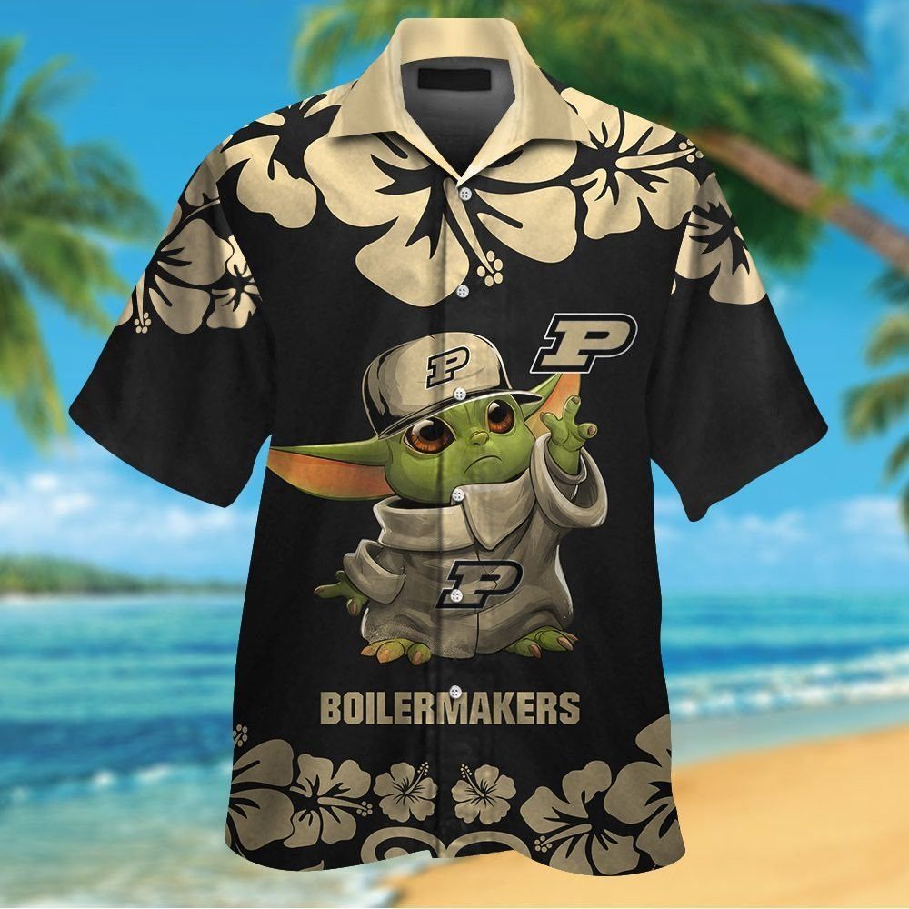 NCAA Purdue Boilermakers Baby Yoda Gold Black Hawaiian Shirt