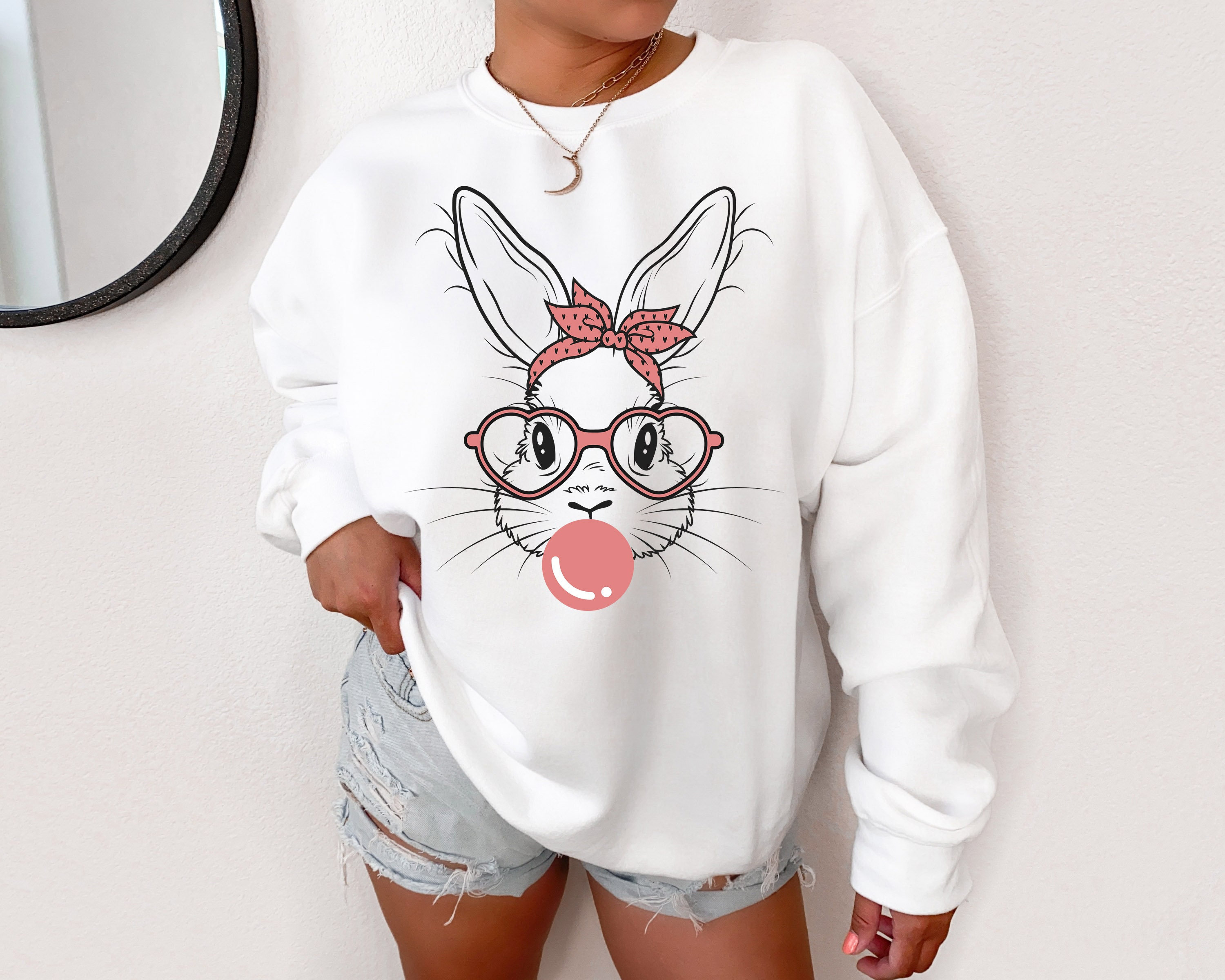 Easter Bunny Sweatshirt – Easter Bunny Bubblegum Shirt – Cute Easter Graphic – Easter Basket Gift – Trendy Easter Shirt – Girl Easter