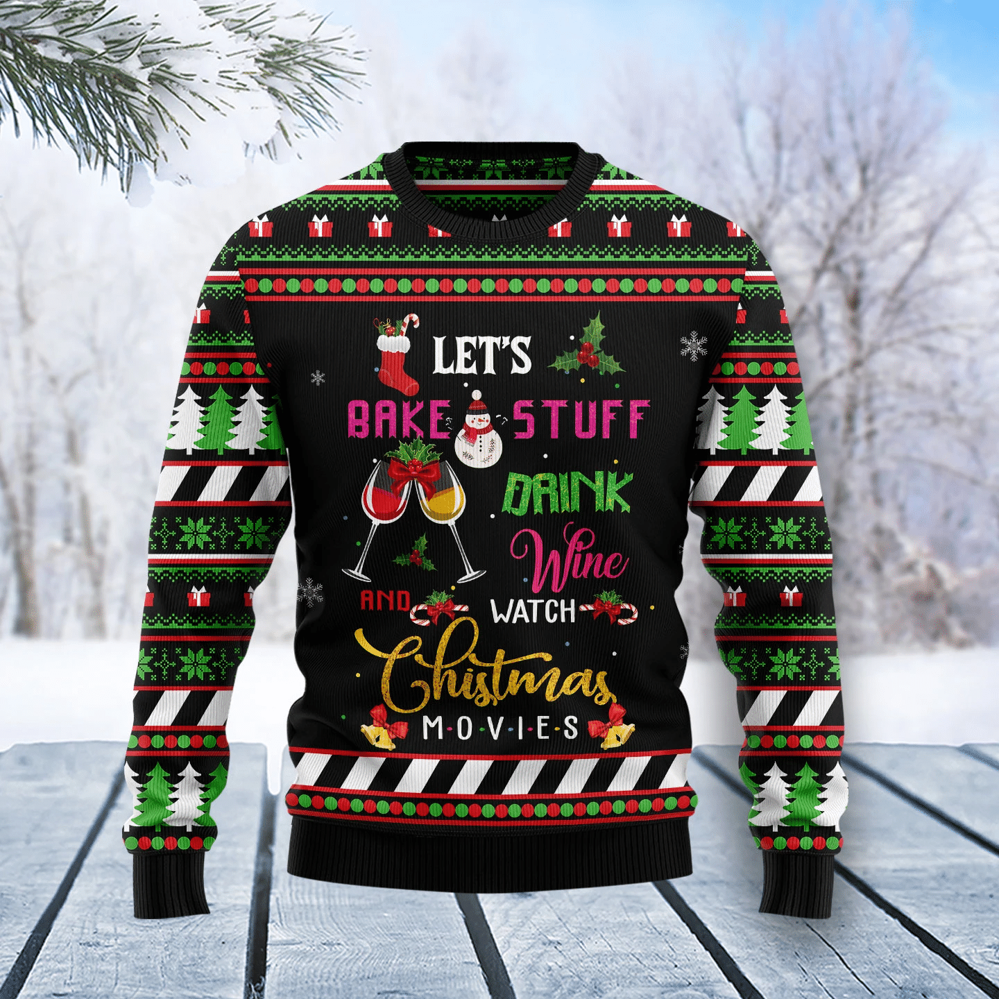 Wine Christmas Movie Christmas Ugly Sweater