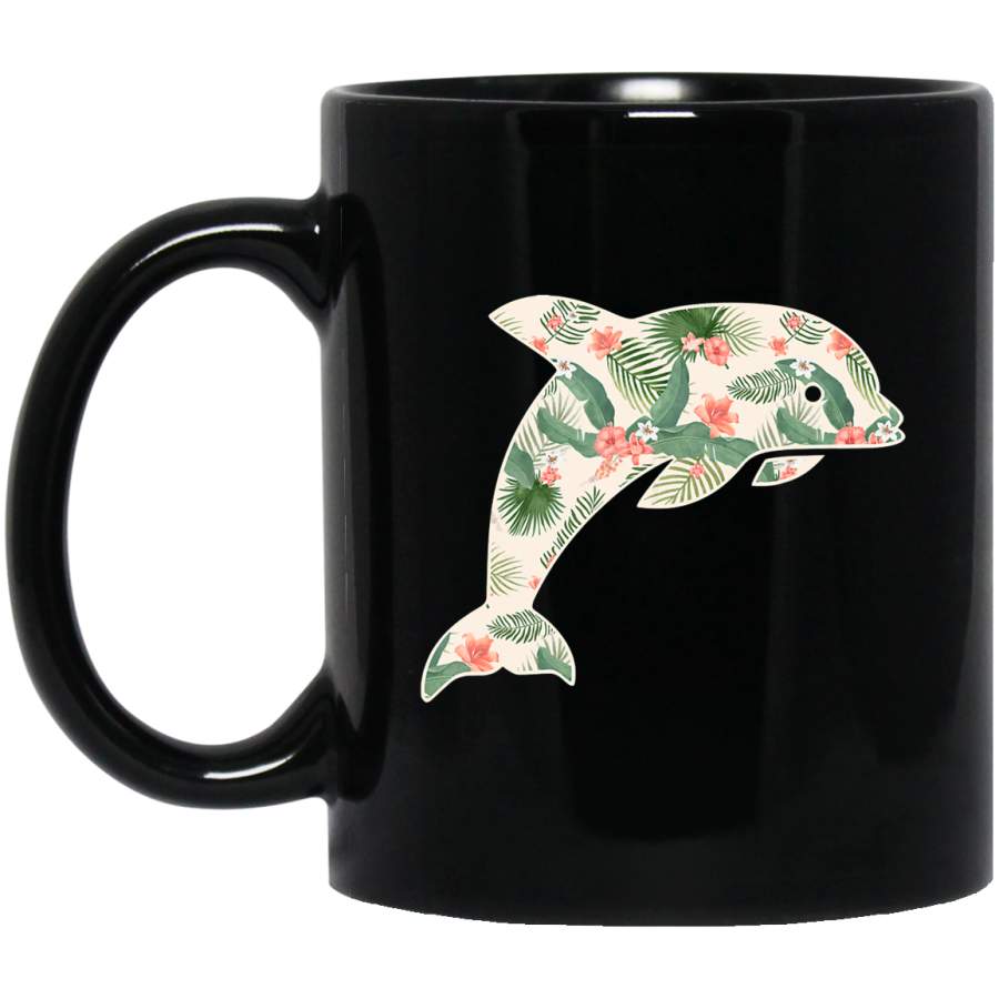 Dolphin Flower Girl Print Floral Beluga Hawaiian Women Gift Coffee Mug