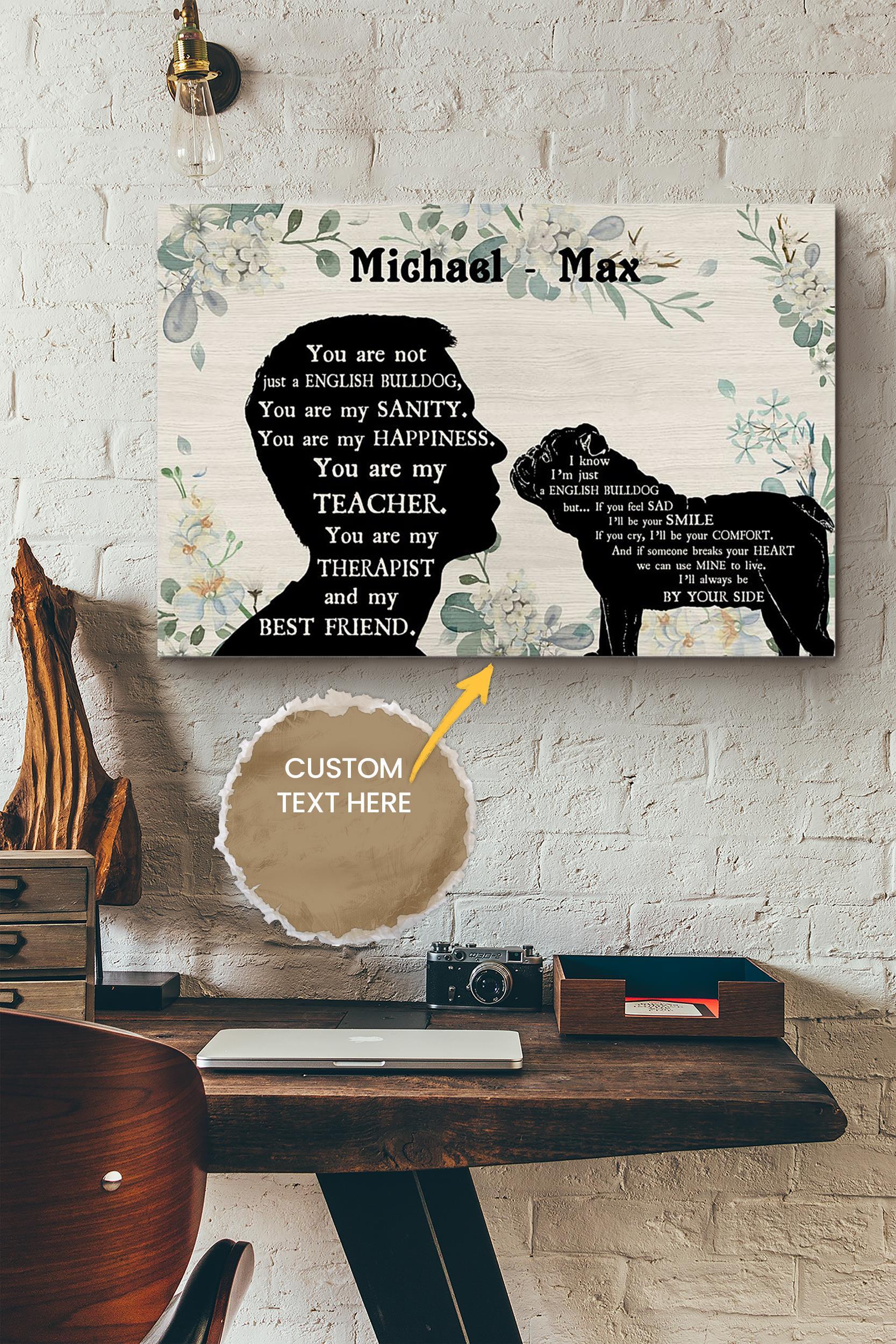 Bulldog Boy Therapist Best Friend Personalized Poster – Animal Wall Art – Gift For Dog Lover Dog Foster Puppy Fan Wrapped Canvas