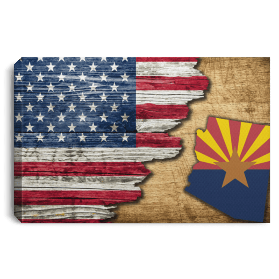 United States/Arizona Flag Ripped Effect 24X16 Inches  Landscape Canvas .75In Frame