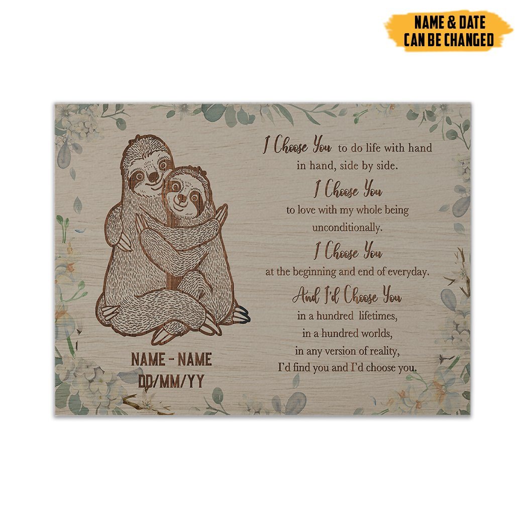 Gearhumans Gearhuman 3D I Choose You Sloth Couple Custom Text Canvas
