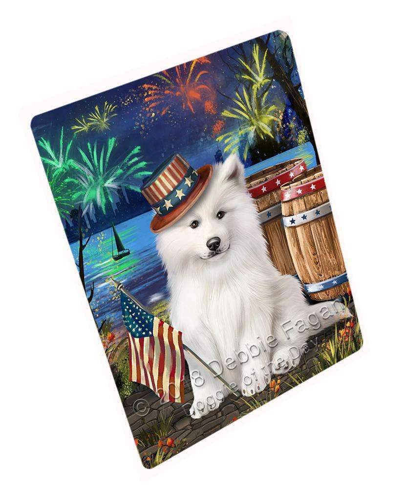 4Th Of July Independence Day Fireworks Samoyed Dog At The Lake Blanket Blnkt77034