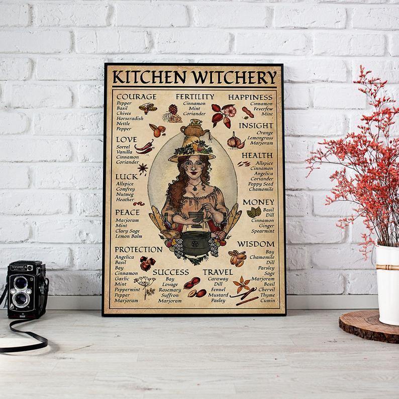 Kitchen Witchery Canvas, Witches Poster, Witches Magic Knowledge Wall Art, Magic Lover Gift,Kitchen Blessing Incense,Best Gifts Ever