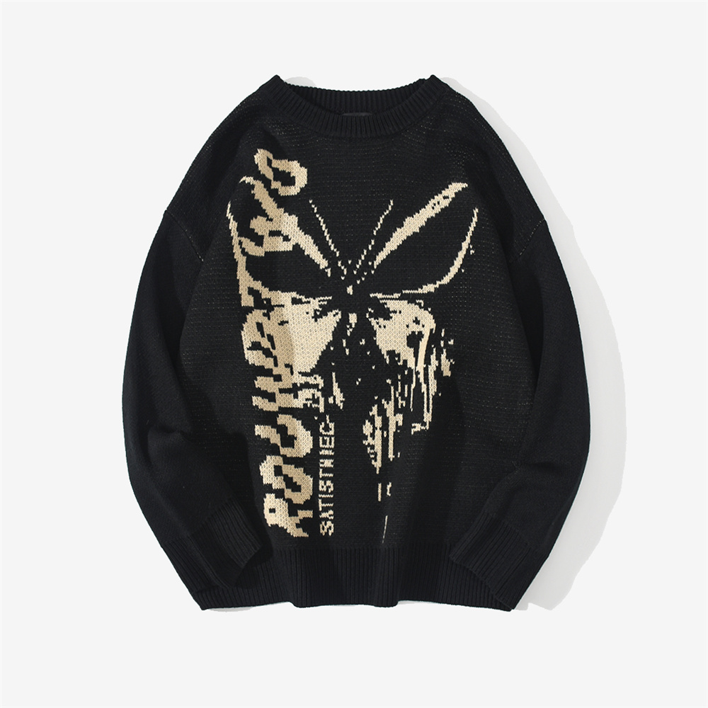 Sweater Butterfly Print Soft Knitted O-neck Pullover Men’s Clothing Harajuku Casual Streetwear Knitwear Oversize Tops Sweater alx