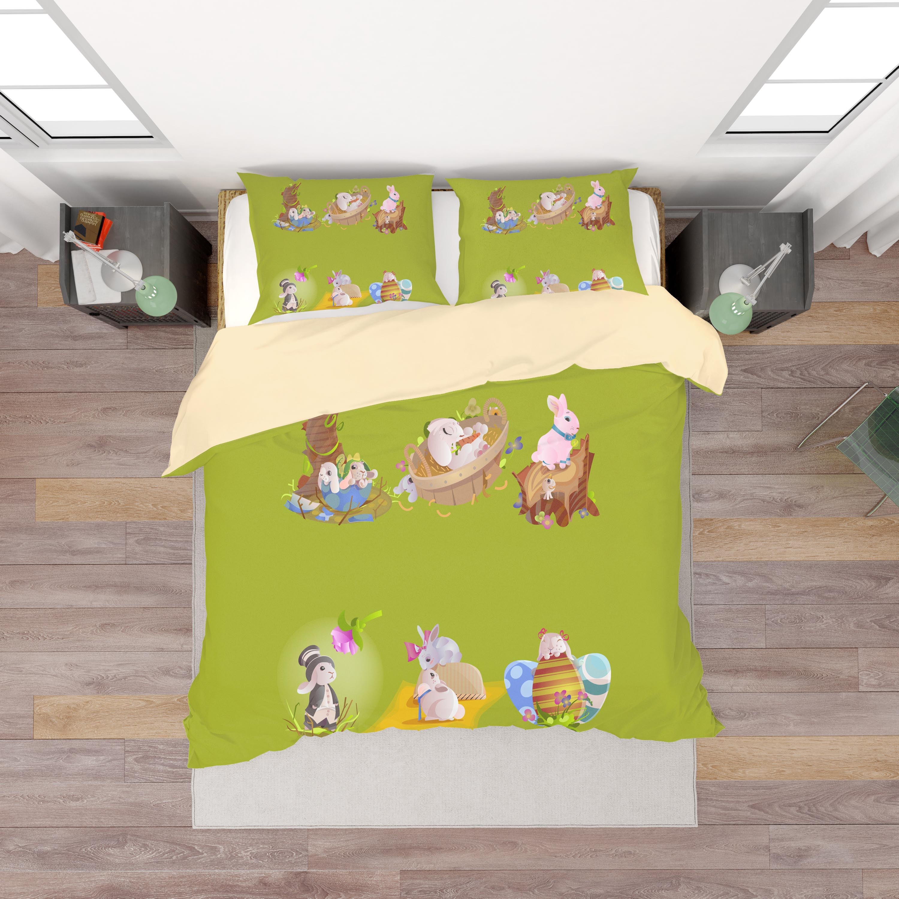 3D Green Cartoon Rabbit Quilt Cover Set Bedding Set Duvet Cover Pillowcases Sf41