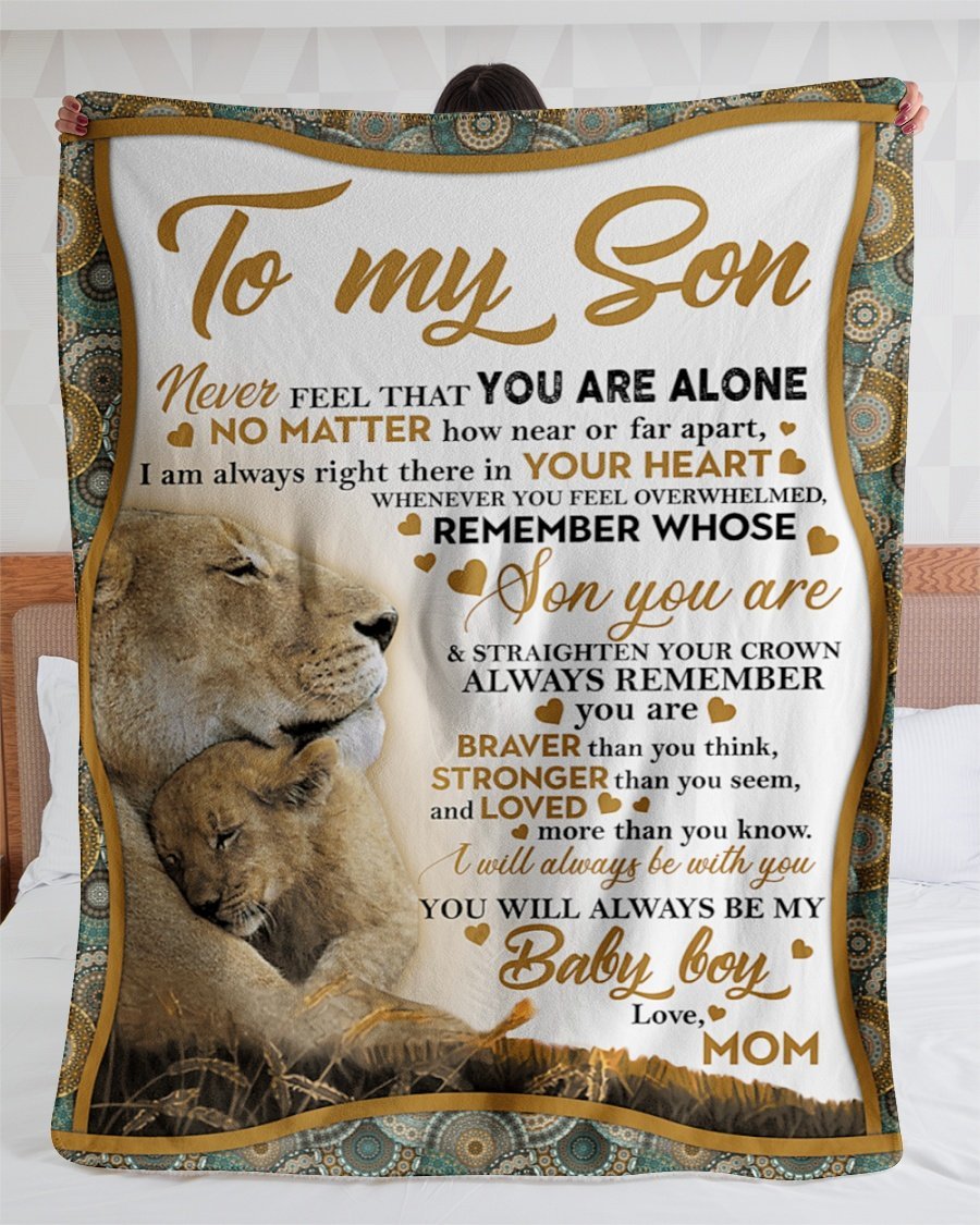 To My Son Mom Lion Remember Braver Personalized Custom Name Text Fleece Blanket Print 3D, Unisex, Kid, Adult