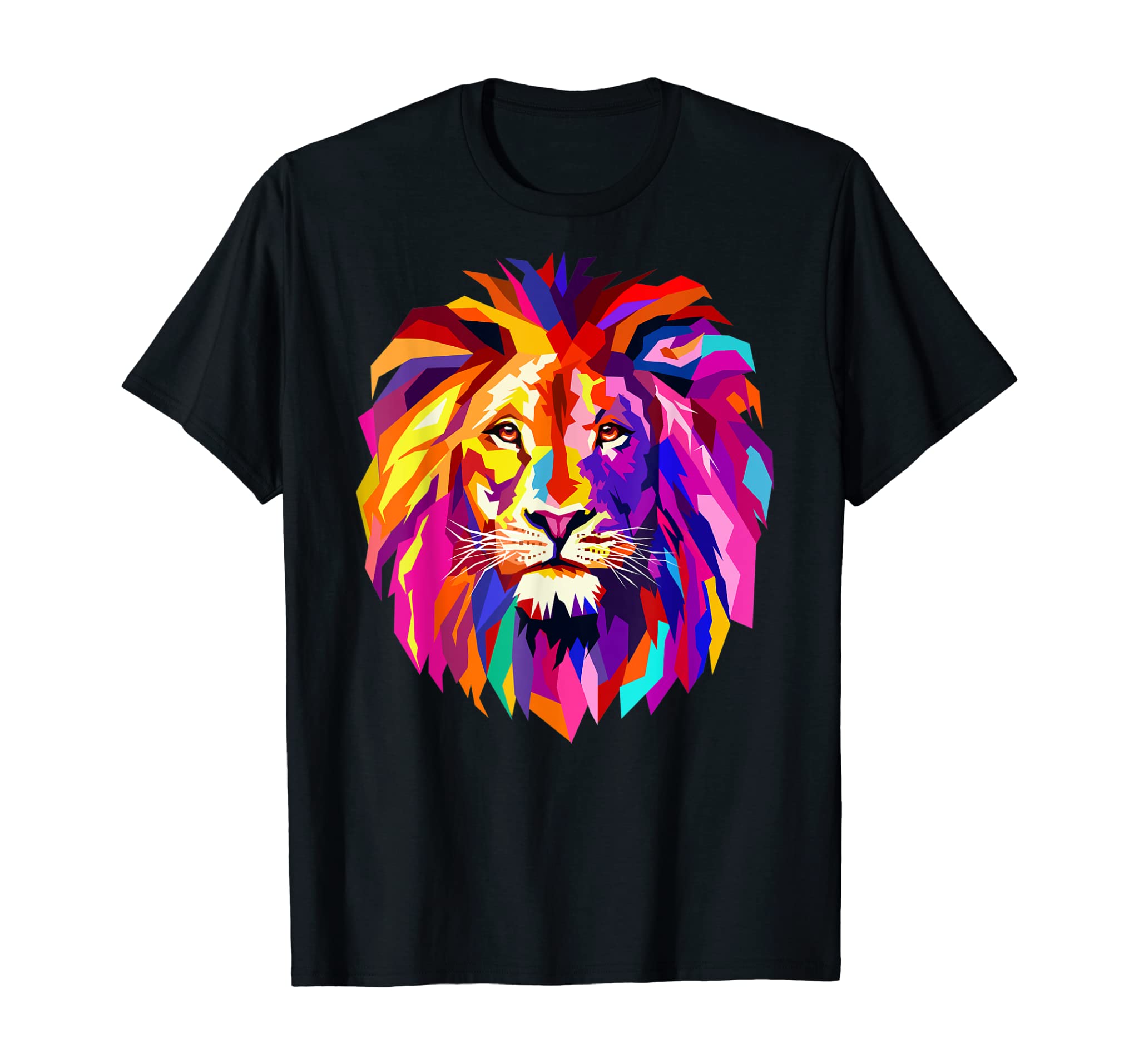 Cool Lion Head Design with Bright Colorful T-Shirt