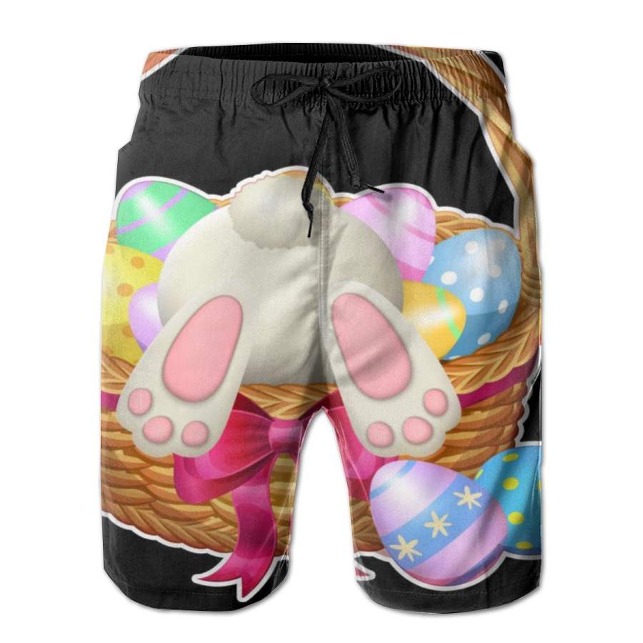 2 Pack Cute Easter Bunny Basket Poster Men Swim Trunks Drawstring Elastic Waist Quick Dry Beach Shorts with Mesh Lining Swimwear Bathing Suits