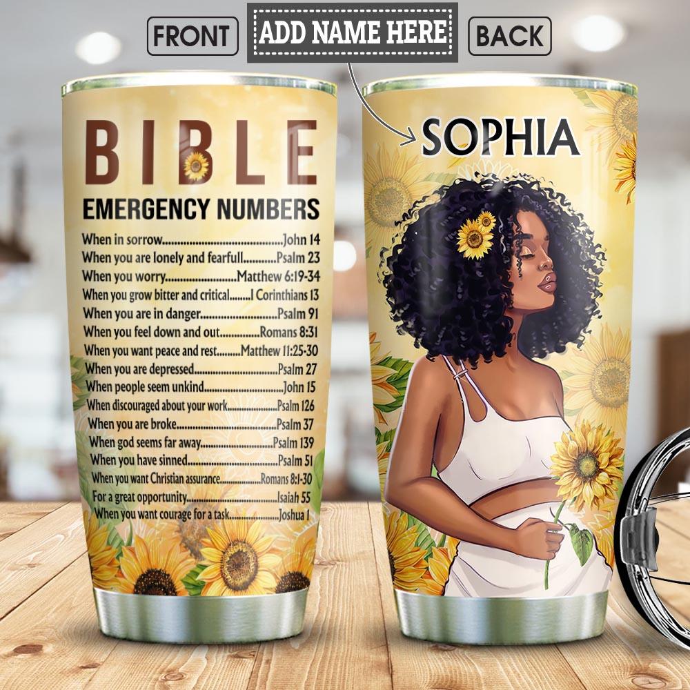 Personalized Melanin Poppin Girl Tumbler Design Thermal Black Woman Bible Number Iced Coffee Custom Printed Tumbler Double Walled Vacuum Insulated Cup Melanin Women Gift Ideas 20 Oz