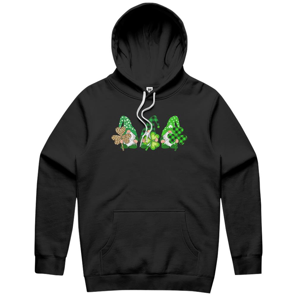 Three Gnomes Holding Shamrock Plaid Leopard St Patrick’S Day Hoodie